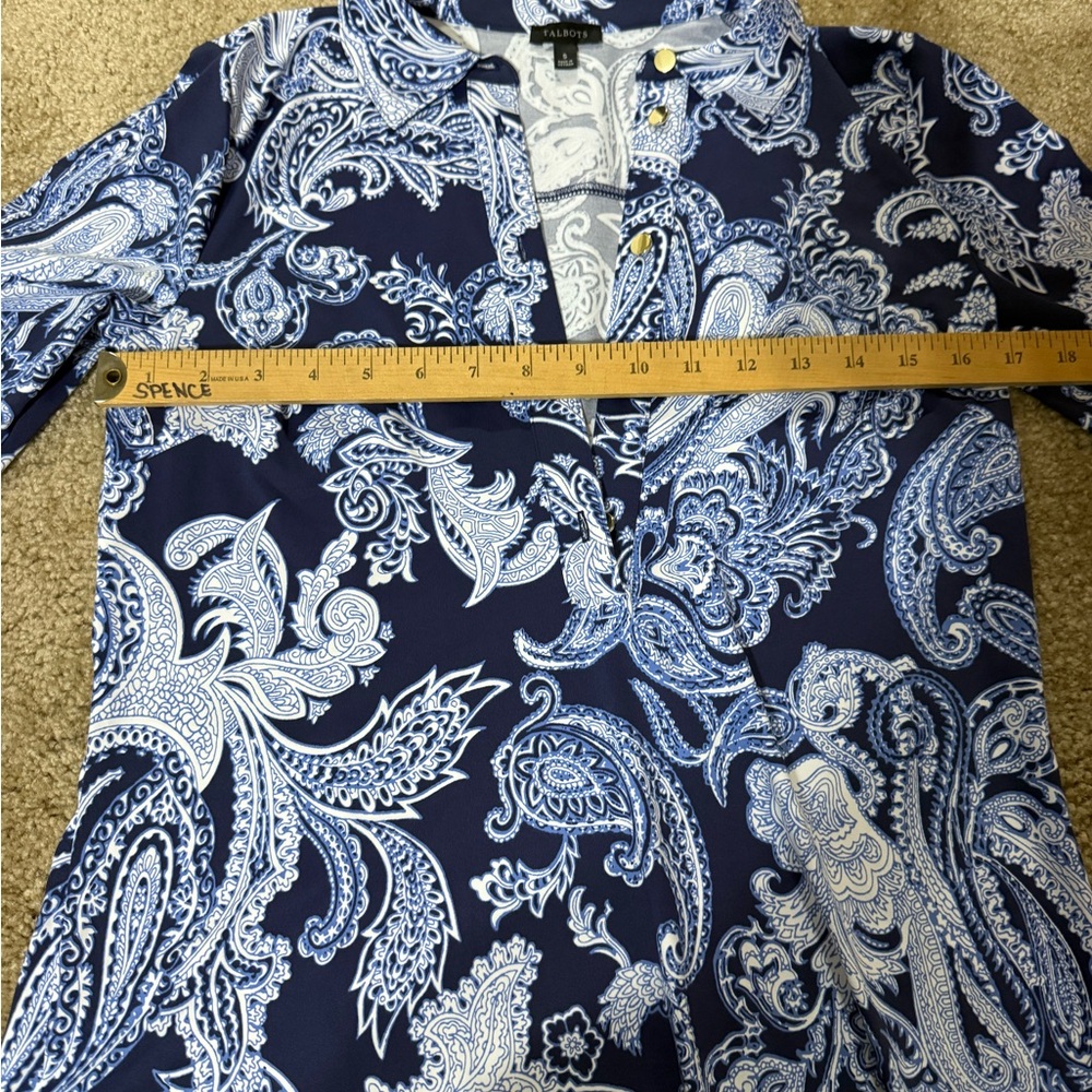 Talbots Navy Paisley 3/4 Sleeve Shift Dress Size S Small Polyester Spandex - Picture 5 of 7